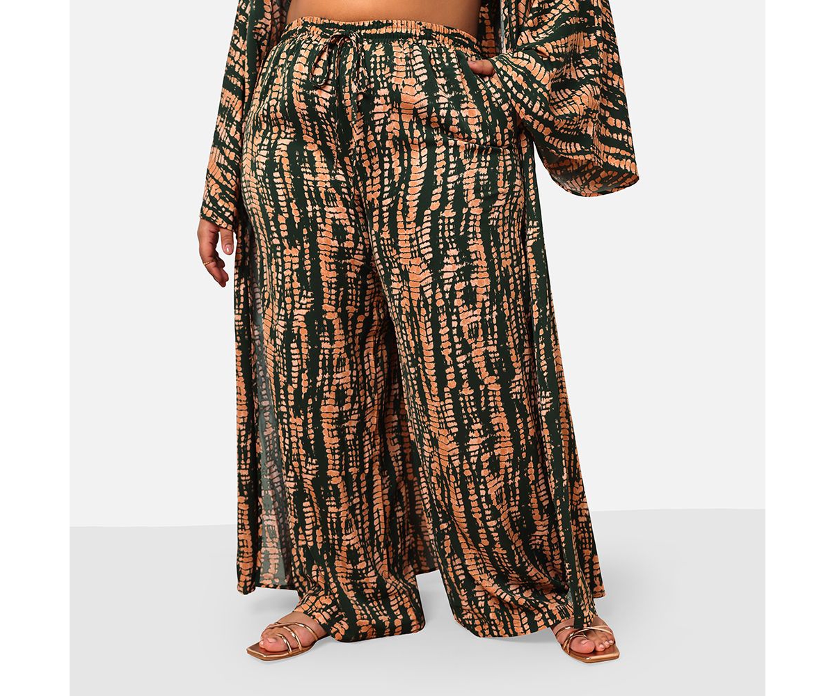 Plus Size Kadijah Abstract Print Drawstring Wide Leg Pants W. Pockets - Multicolor