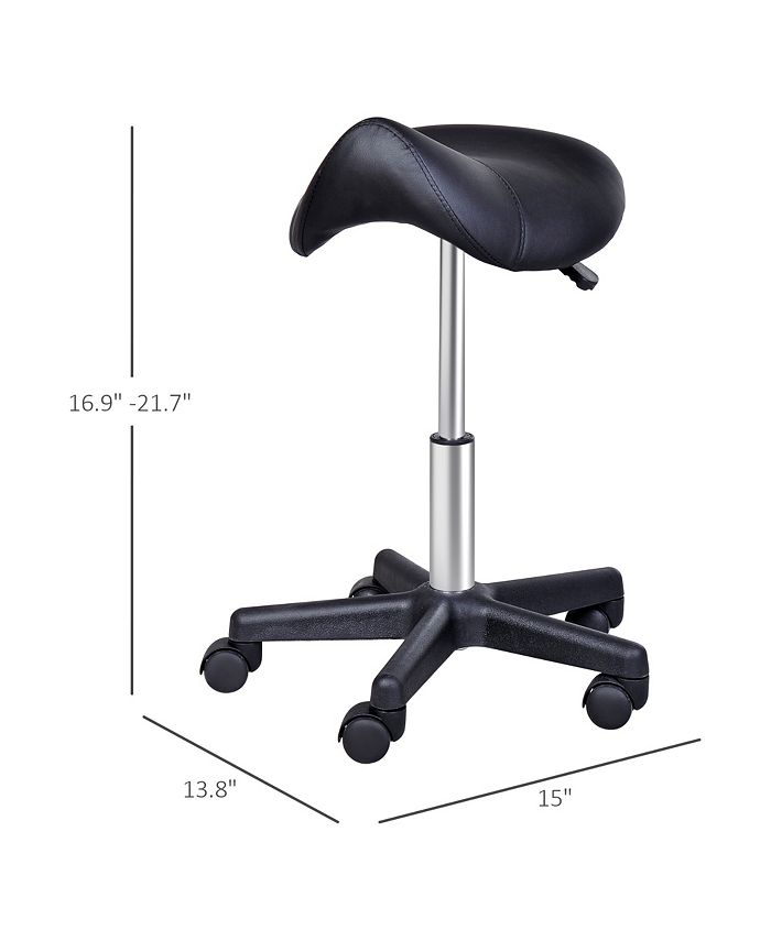 HOMCOM Adjustable Hydraulic Rolling Salon Stool Swivel Saddle Stool Spa ...