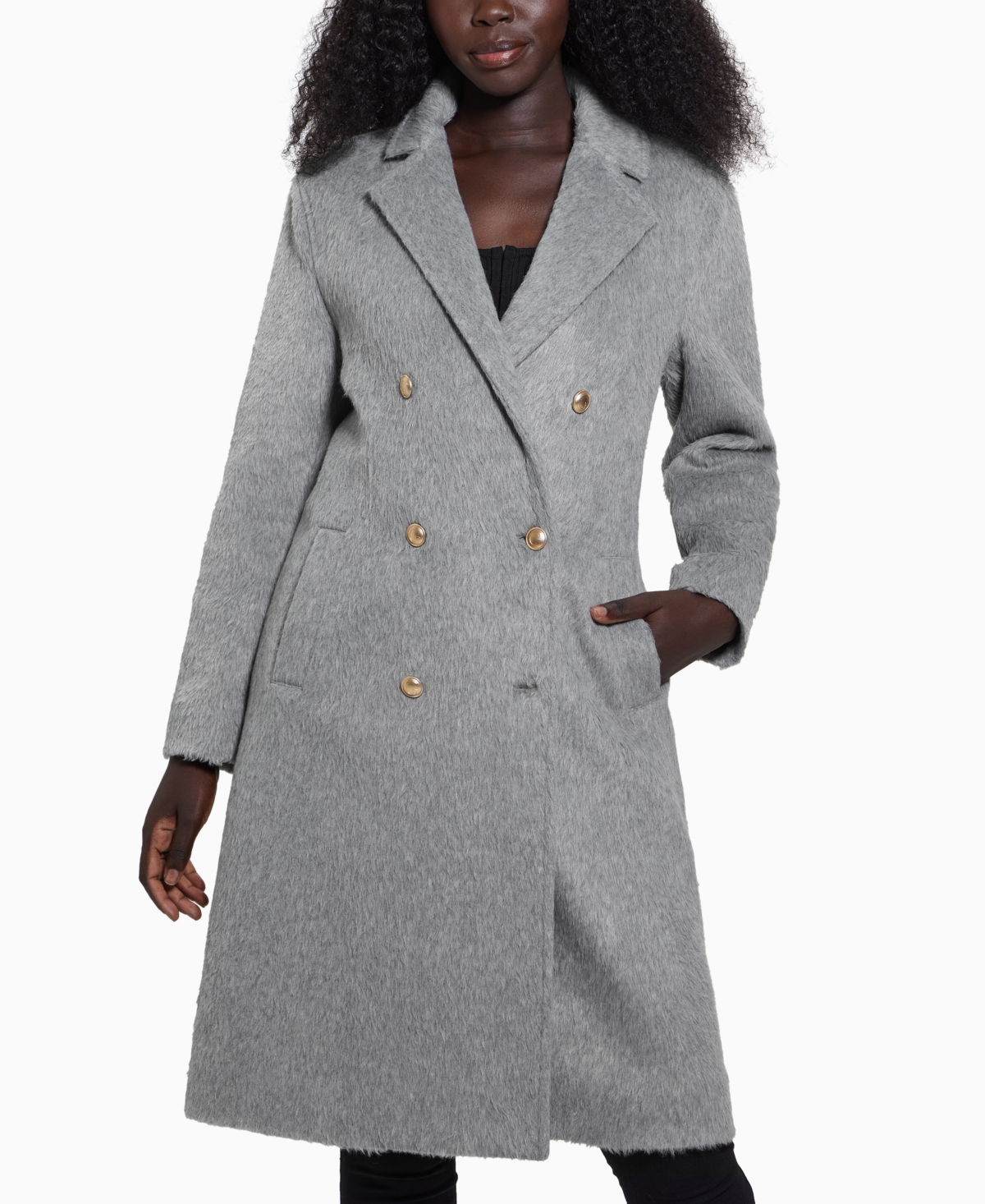Guess Women's Textured Double-breasted Notched-collar Coat In Light Stone Heather