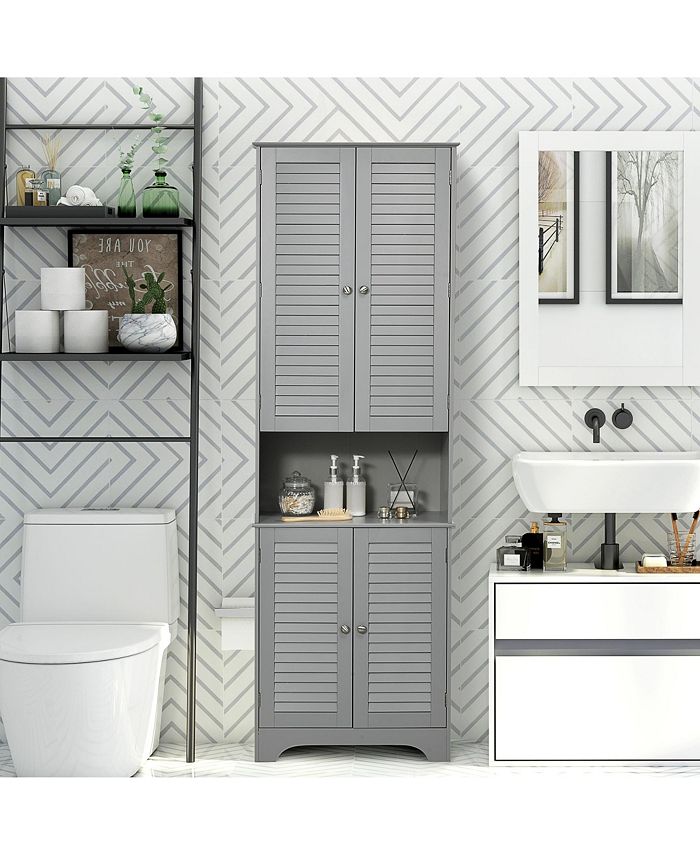 Tall Narrow Bathroom Storage with Doors and Shelf Adjustability, Freestanding