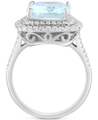 EFFY&reg; Aquamarine (5-7/8 ct. t.w.) & Diamond (3/4 ct. t.w.) Double Halo Statement Ring in 14k White Gold