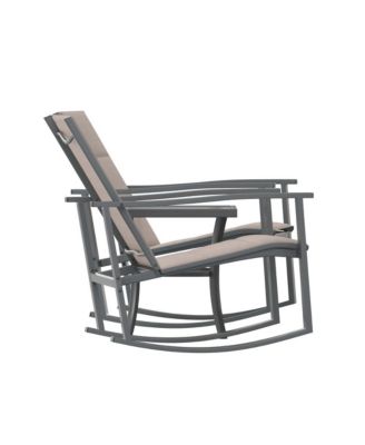 Brevyn 3 Piece Outdoor Bistro Set With Flex Comfort Rocking Chairs And Steel Framed Glass Top Table