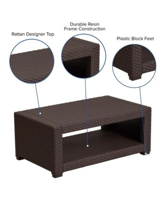 Malmok Outdoor Furniture Coffee Table Faux Rattan Wicker Pattern All-Weather Patio Coffee Table With Shelving