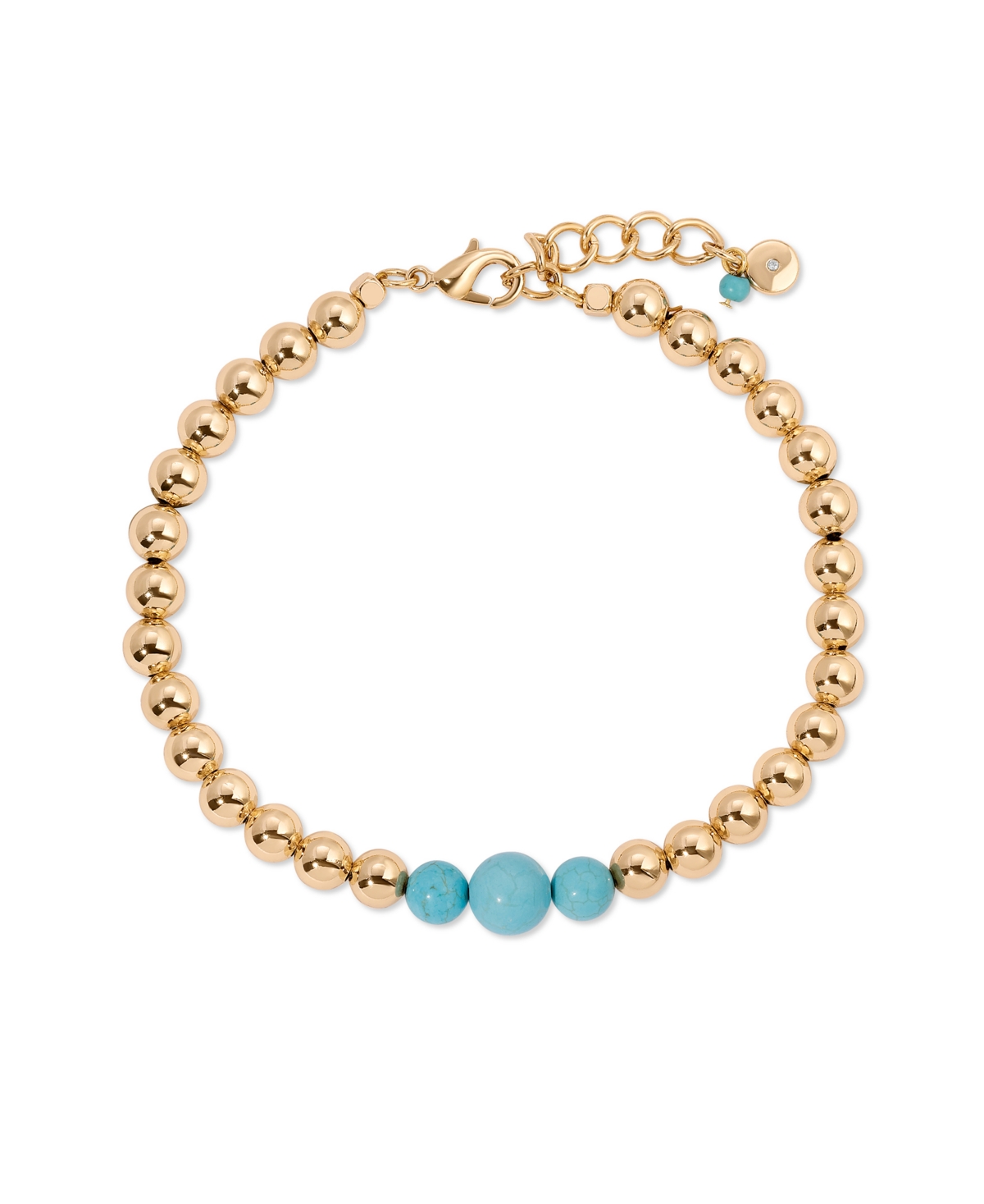 Turquoise and 18k Gold Plated Beaded Anklet - Turquoise