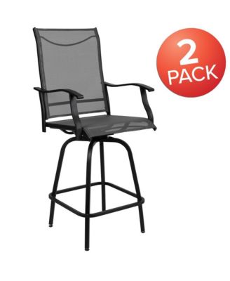 Set Of 2 Brett High Back Bar Height Swivel Patio Stools With Powder Coated Metal Frames And Textilene Upholstery
