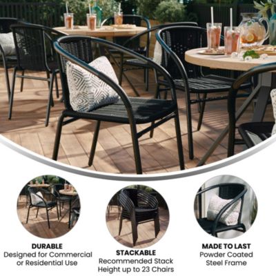 Rattan Indoor-Outdoor Restaurant Stack Chair With Curved Back 2 Pack