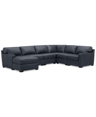 Radley 129" 6-Pc. Leather Square Corner Modular Chaise Sectional
