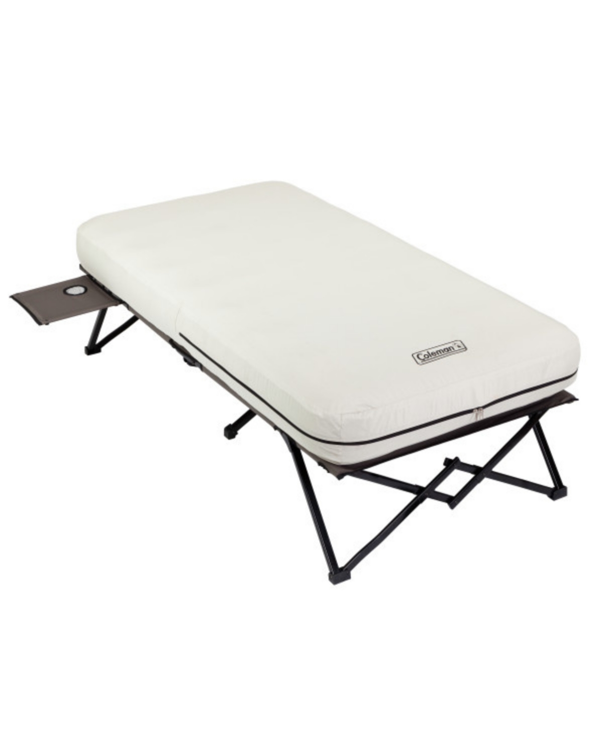 Camping Cot with Side Tables, Air Mattress & Battery Pump, Twin - White