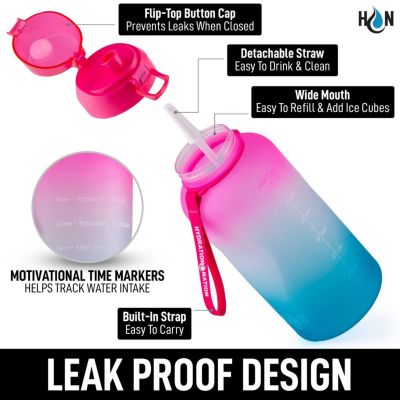 1 Gallon Motivational Water Bottle With Straw & Time Marker Quote