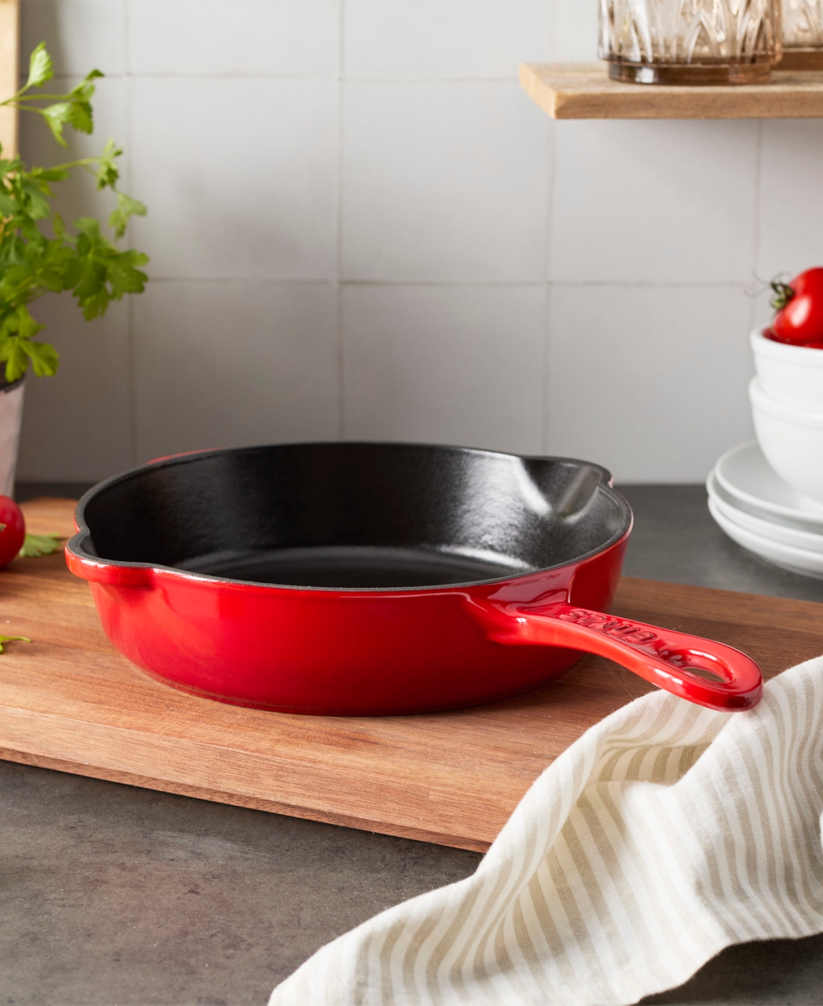 Staub Cast Iron 8.5in Cherry Traditional Deep Skillet In Red
