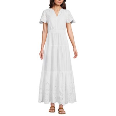 lands end lace dress Lands' End Cotton Embroidered Lace Dress, Coral Peach, Size 12