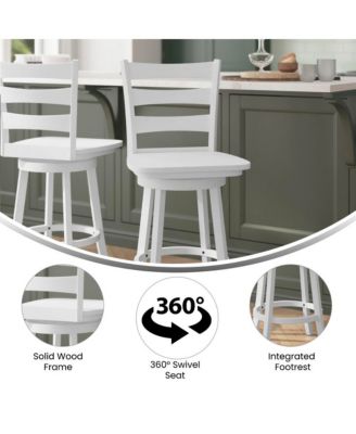 Therus Commercial Grade Classic Wooden Ladderback Swivel Stool With Solid Wood Seat And Footrest