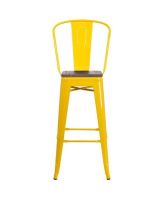 Dothan Metal Dining Stool With Curved Slatted Back And Textured Wood Seat