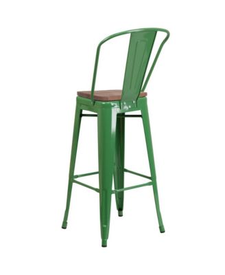 Dothan Metal Dining Stool With Curved Slatted Back And Textured Wood Seat