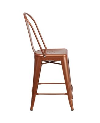 Stella 24" Metal Indoor-Outdoor Counter Stool With Vertical Slat Back And Integrated Footrest