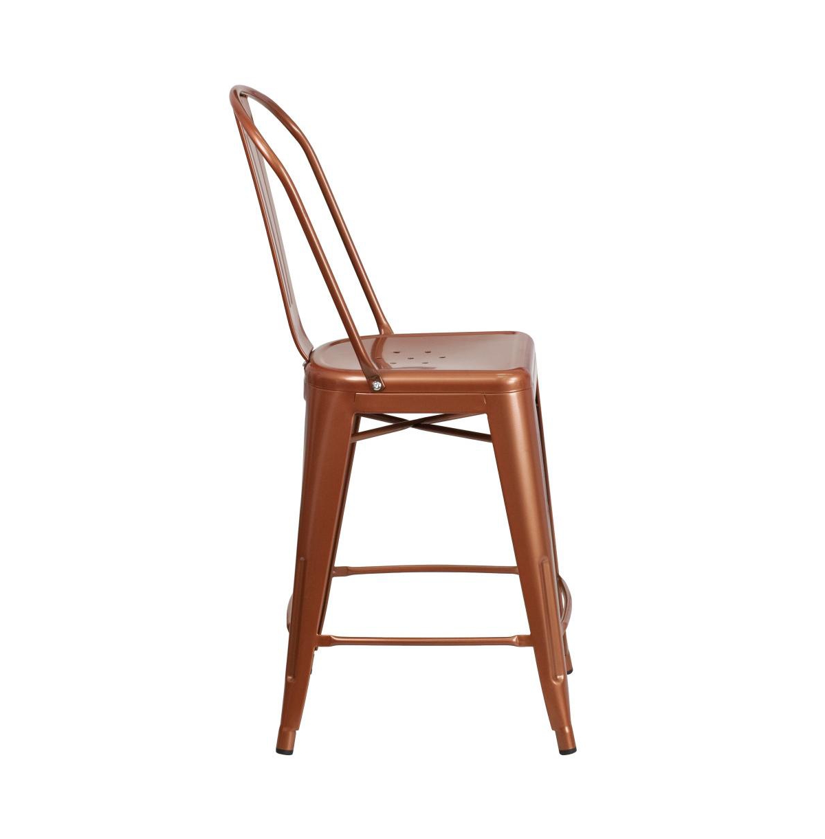 Stella Metal Indoor-Outdoor Counter Stool With Vertical Slat Back And Integrated Footrest