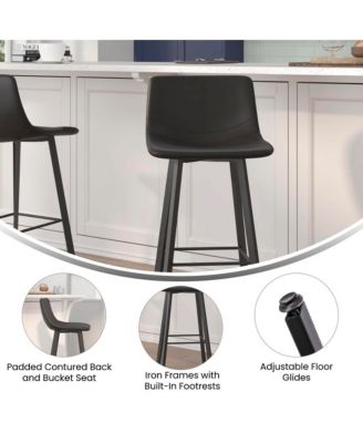 Oretha Set Of 2 Modern Upholstered Stools With Contoured, Low Back Bucket Seats And Iron Frames