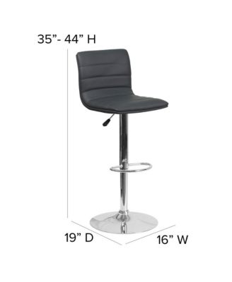 Modern Vinyl Adjustable Height Barstool With Horizontal Stitch Back, Set Of 2