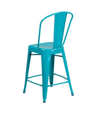 Stella 24" Metal Indoor-Outdoor Counter Stool With Vertical Slat Back And Integrated Footrest