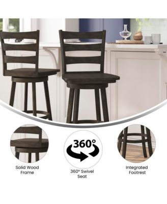 Therus Commercial Grade Classic Wooden Ladderback Swivel Stool With Solid Wood Seat And Footrest