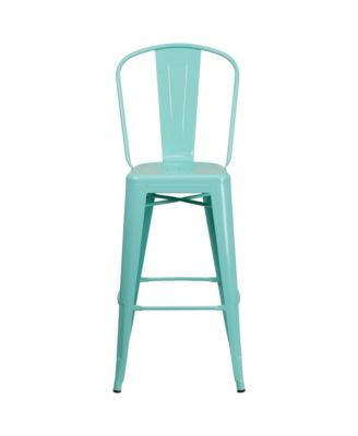 Sabine Metal Indoor-Outdoor Barstool With Vertical Slat Back And Integrated Footrest