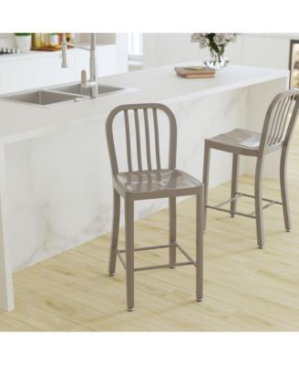 Santorini Galvanized Steel Indoor/Outdoor Counter Bar Stool With Slatted Back And Powder Coated Finish