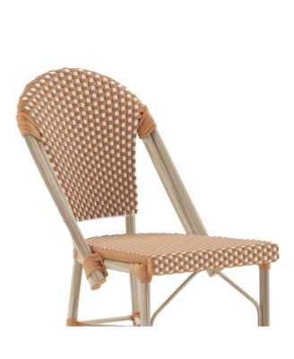 Celia Set Of Two Indoor/Outdoor Stacking Bistro Counter Stools With White And Gray Patterned Seats And Backs & Bamboo Finished Metal Frames