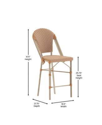 Celia Set Of Two Indoor/Outdoor Stacking Bistro Counter Stools With White And Gray Patterned Seats And Backs & Bamboo Finished Metal Frames