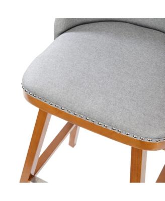 Jada Upholstered Mid-Back Stools With Nailhead Accent Trim & Wood Frames