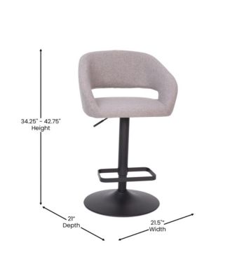 Shae Contemporary Upholstered Adjustable Height Barstool With Rounded, Cutout Mid-Back And Pedestal Base