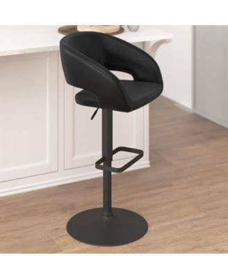 Shae Contemporary Upholstered Adjustable Height Barstool With Rounded, Cutout Mid-Back And Pedestal Base