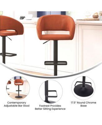 Shae Contemporary Upholstered Adjustable Height Barstool With Rounded, Cutout Mid-Back And Pedestal Base