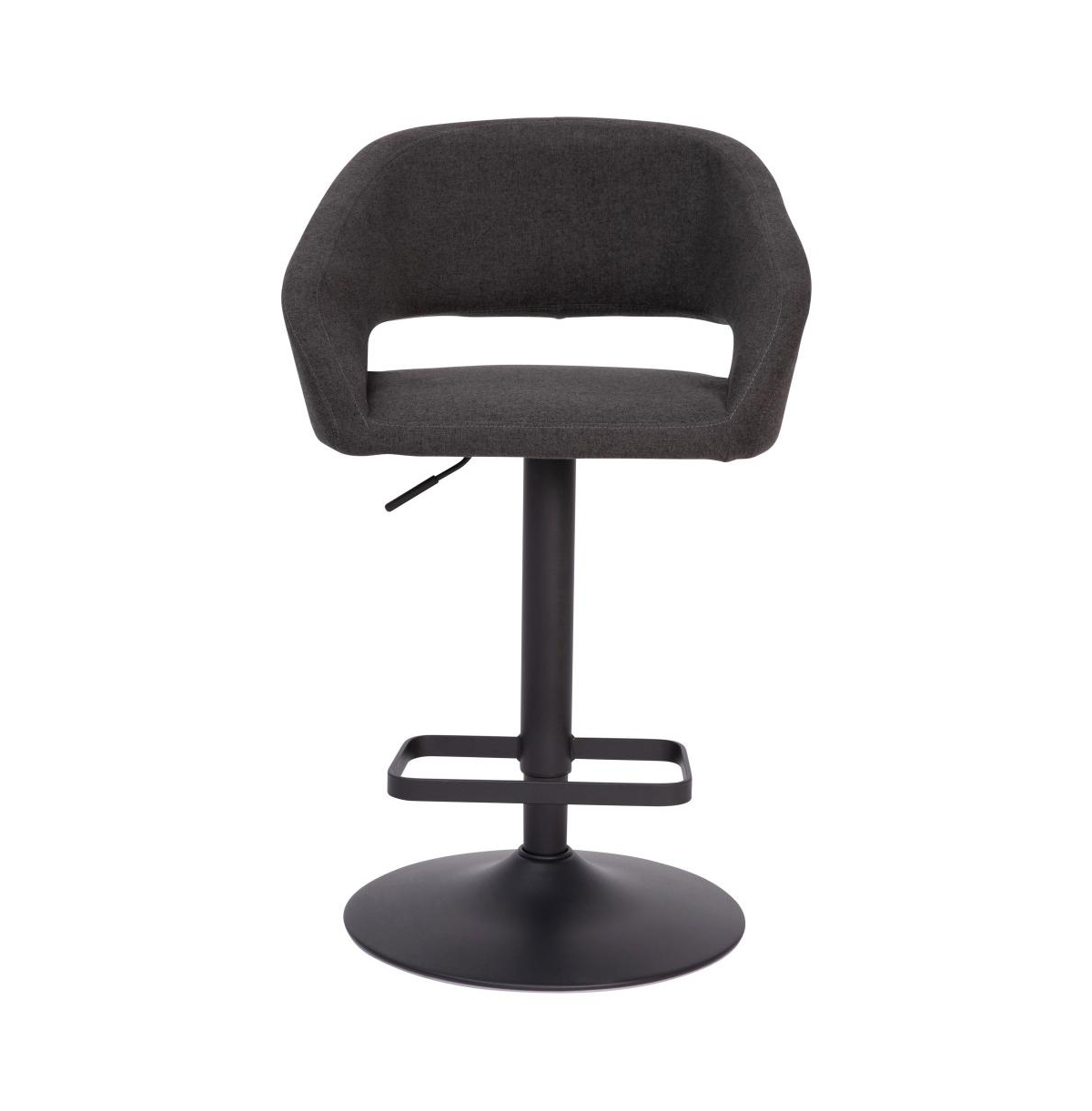 Shae Contemporary Upholstered Adjustable Height Barstool With Rounded, Cutout Mid-Back And Pedestal Base -black frame