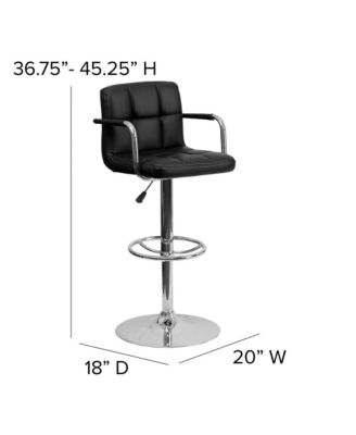 Contemporary Quilted Vinyl Adjustable Height Barstool With Arms
