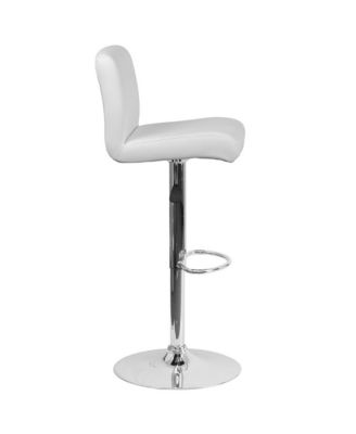 2 Pack Contemporary Vinyl Adjustable Height Barstool With Rolled Seat And Chrome Base