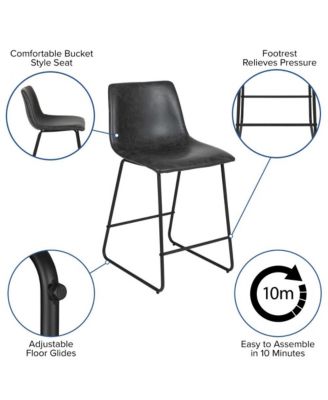 24 Inch Faux Counter Height Bucket Seat Stools, Set Of 2