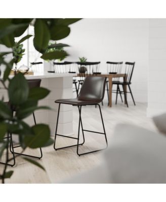 24 Inch Faux Counter Height Bucket Seat Stools, Set Of 2