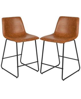 24 Inch Faux Counter Height Bucket Seat Stools, Set Of 2