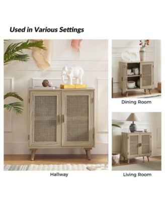 Accent Storage Rattan Cabinet  Cupboard Console Table for Dining Room