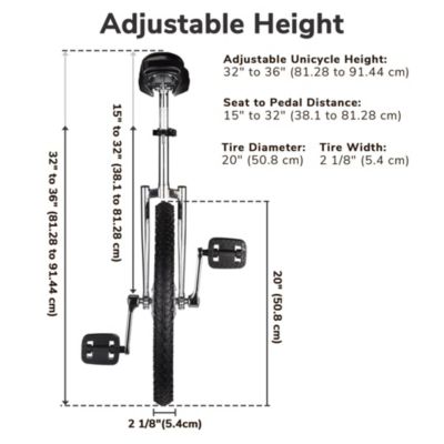 20 In Wheel Outdoor Unicycle Leakproof Butyl Tire Circus Bike Balance Training for Adults Teenagers Kids, Silver