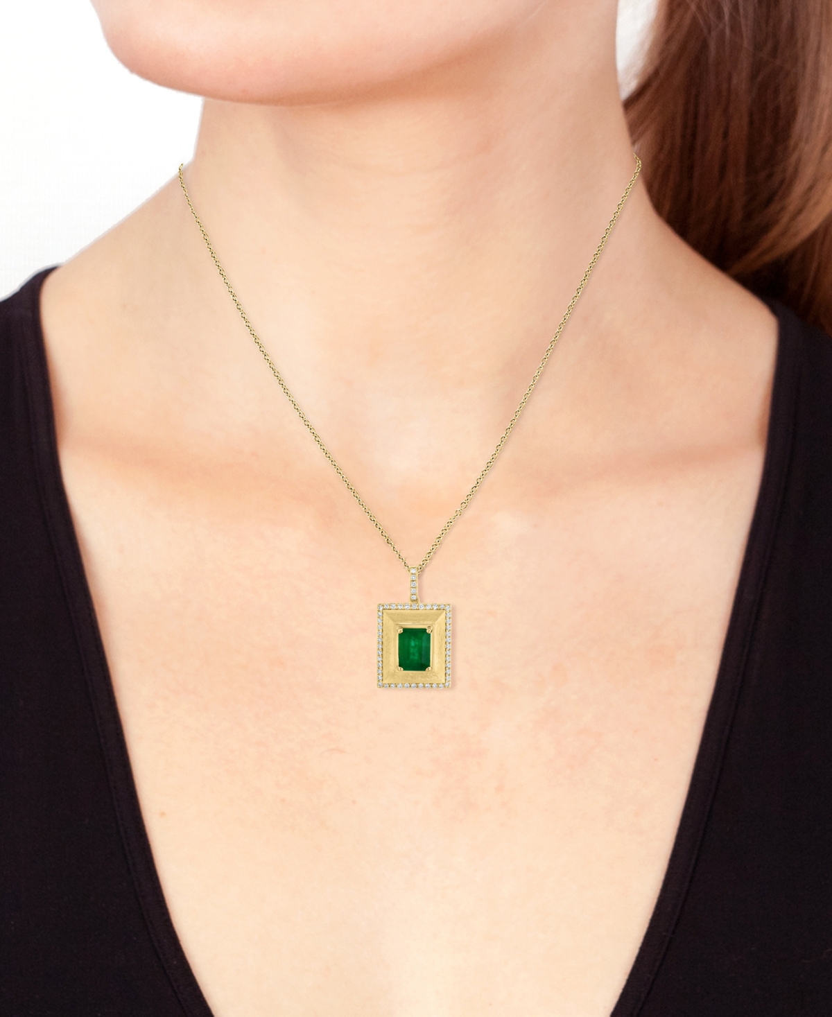 EFFY COLLECTION EFFY EMERALD (1-3/8 CT. T.W.) & DIAMOND (1/5 CT. T.W.) PYRAMID INSPIRED 18" PENDANT NECKLACE IN 14K  