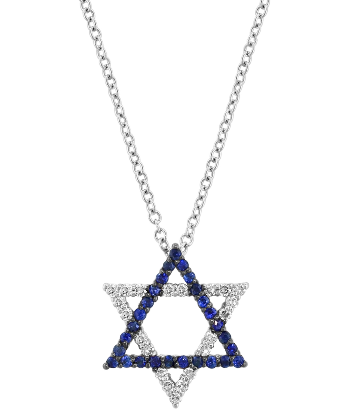 Effy Collection Effy Sapphire (1/6 Ct. T.w.) & Diamond (1/10 Ct. T.w.) Star Of David 18" Pendant Necklace In 14k Whi In White Gold