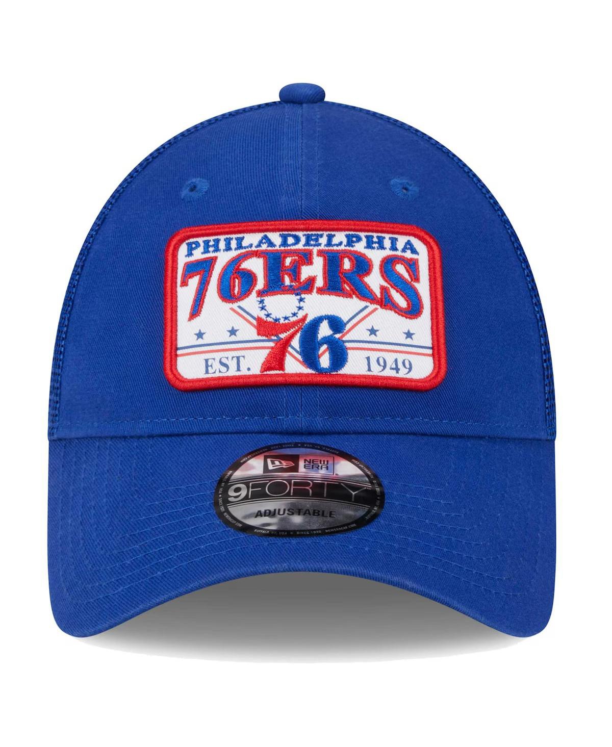 New Era Men'sPhiladelphia 76ers Plate Patch Trucker 9Forty Adjustable Hat - Royal