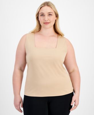 Bar III - Plus Size Solid Square-Neck Sleeveless Tank Top