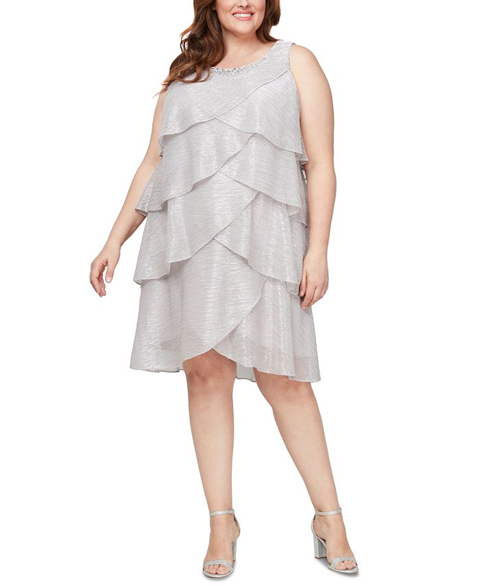 SL Fashions Plus Size 2-Pc. Metallic Tiered Dress & Jacket Set - Macy's