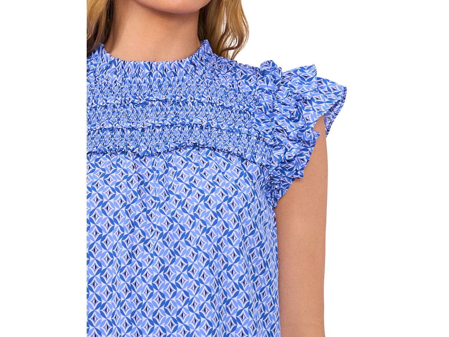 Женская блузка CeCe Smocked Ruffle Yoke, цвет: Tropic Night — фото 3