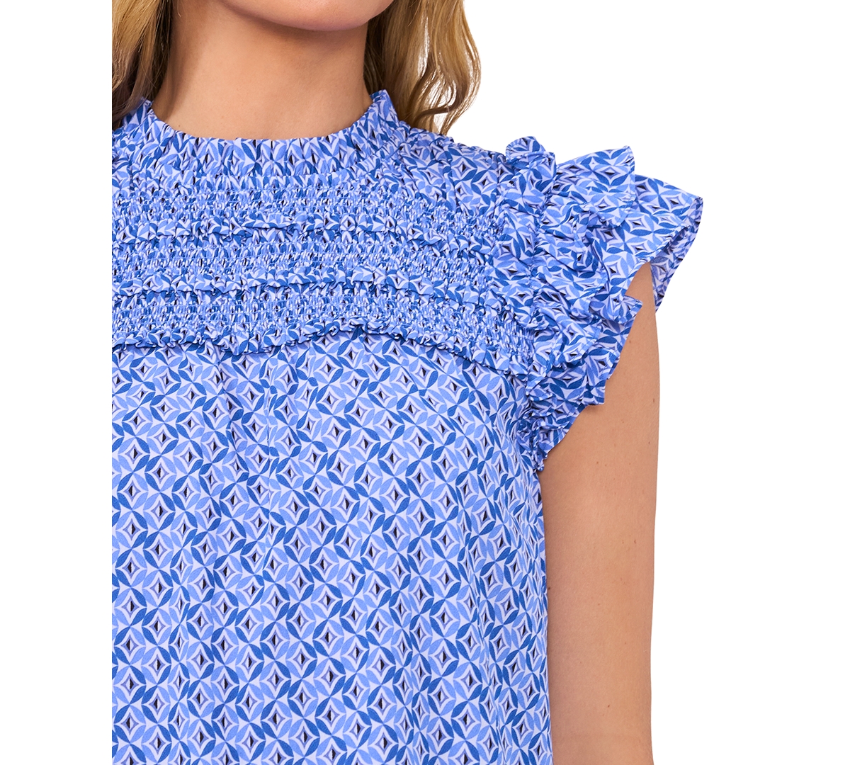 CeCe Women's Smocked Ruffle Yoke Blouse
