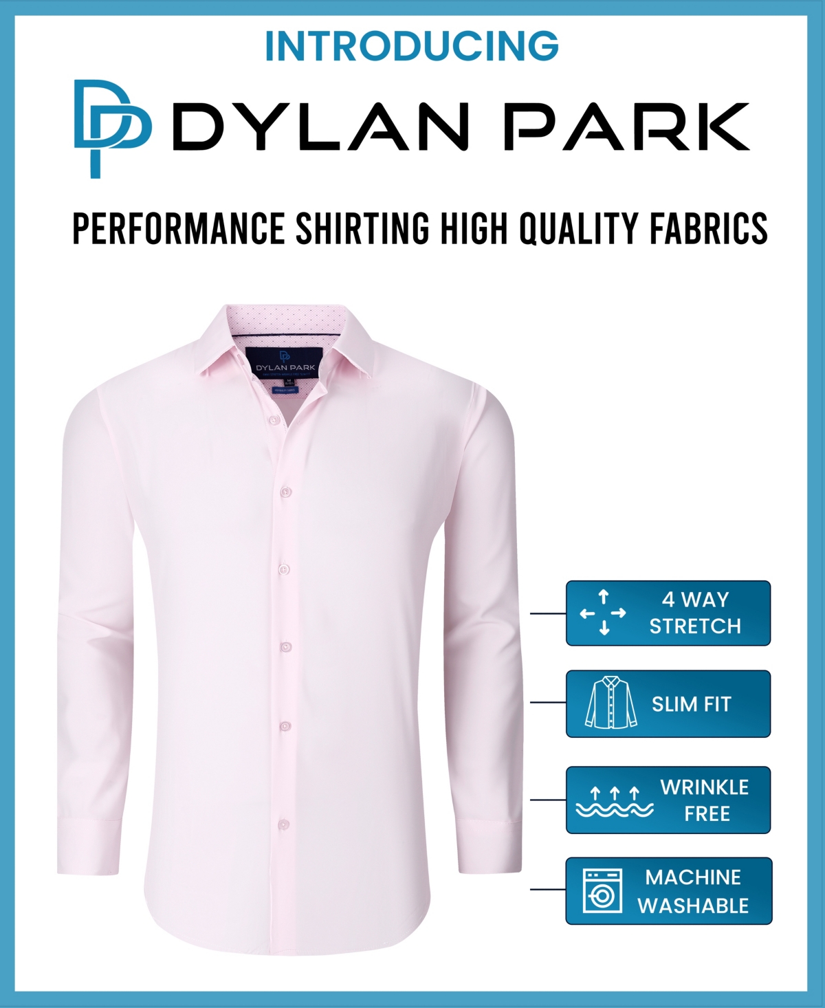 Dylan Park Men's Geometric Performance Stretch Button Down Dress Shirt In White