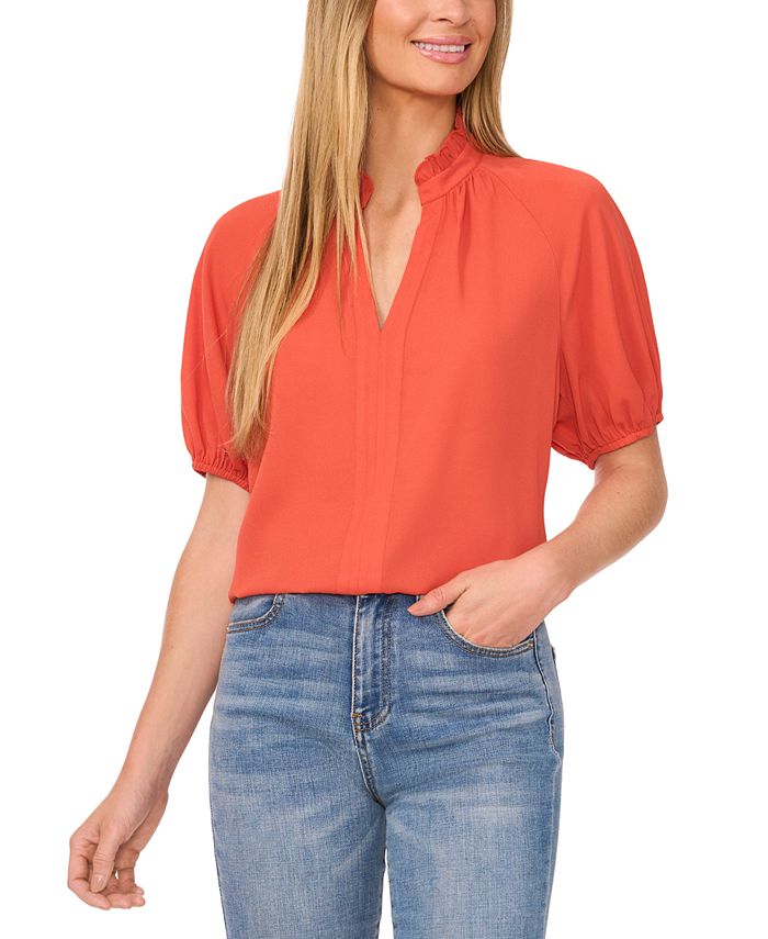CeCe Women's Dot Tiered Puff Sleeve Blouse Blue Size X-Large