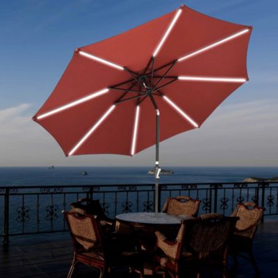 9ft Solar LED Patio Umbrella Outdoor Yard Parasol Cafe Sunshade Tilt with Crank